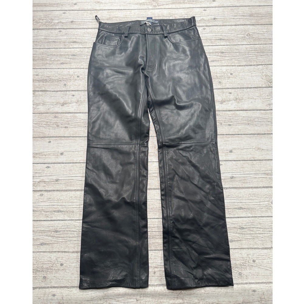 Gap Pants Men's 33x32 Black Straight Fit Soft Genuine Leather Moto Biker
